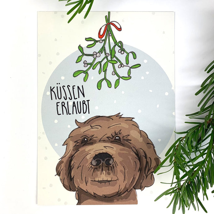 Weihnachtskarte / Postkarte - Küssen erlaubt - emma und hugo