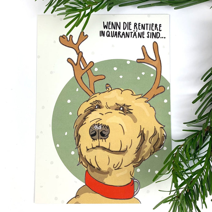 Weihnachtskarte / Postkarte - Rentiere in Quarantäne - emma und hugo